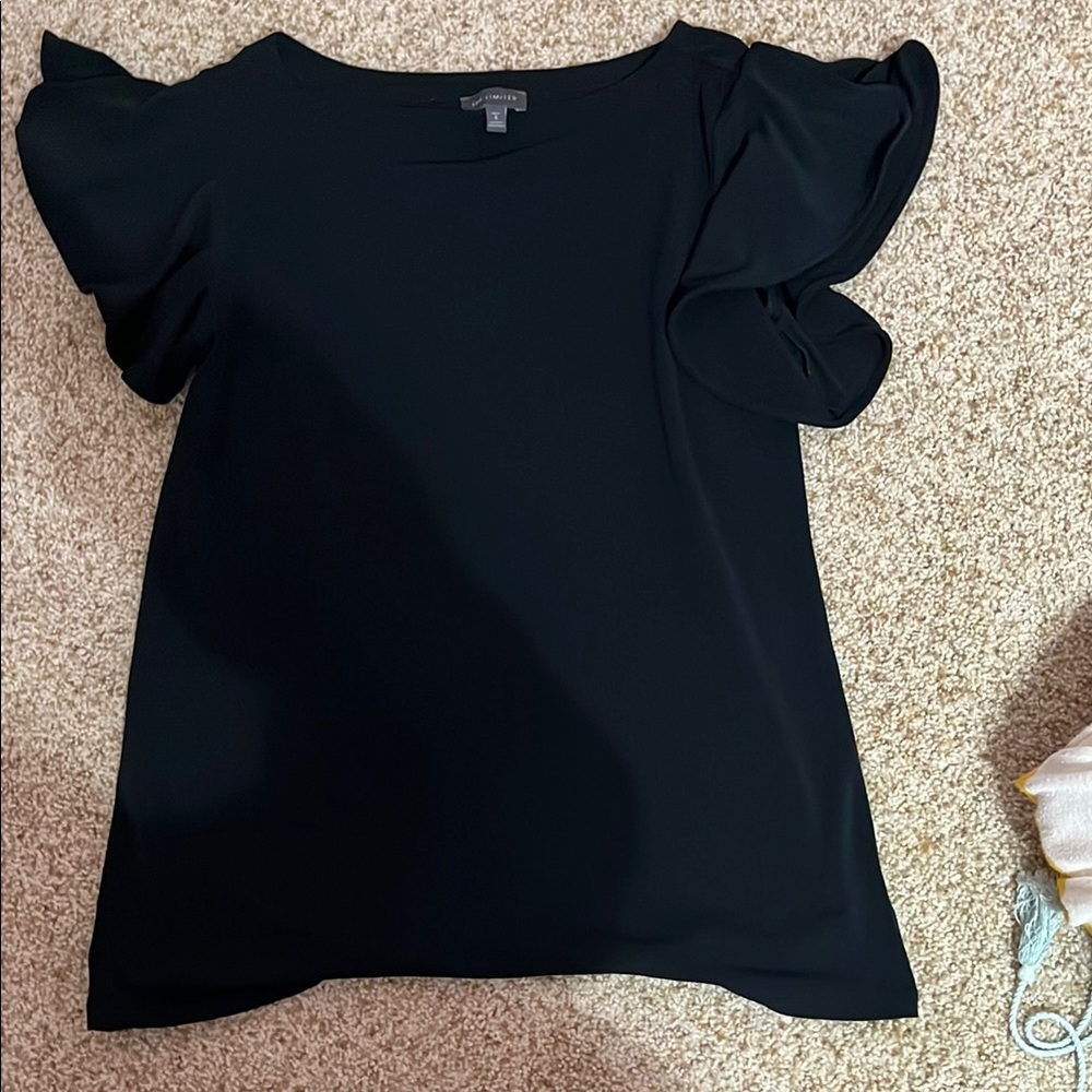 Black Ruffled Flutter Sleeve Blouse